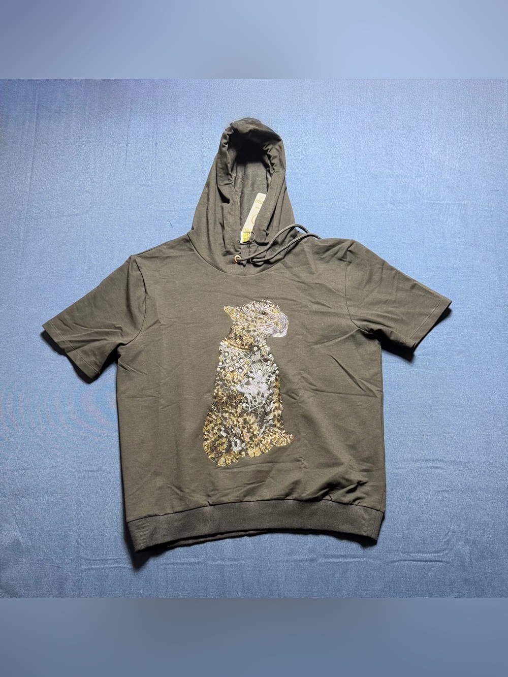Black Pharaoh Cotton Elastane XL NWT Short Sleeve Hooded Shirt-read description